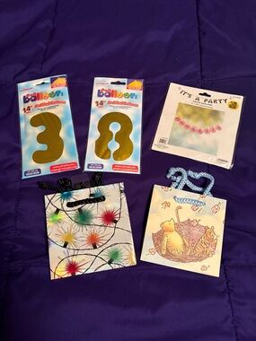 Gold Number 3 and 8 Party Balloons + Decorative Gift Bags